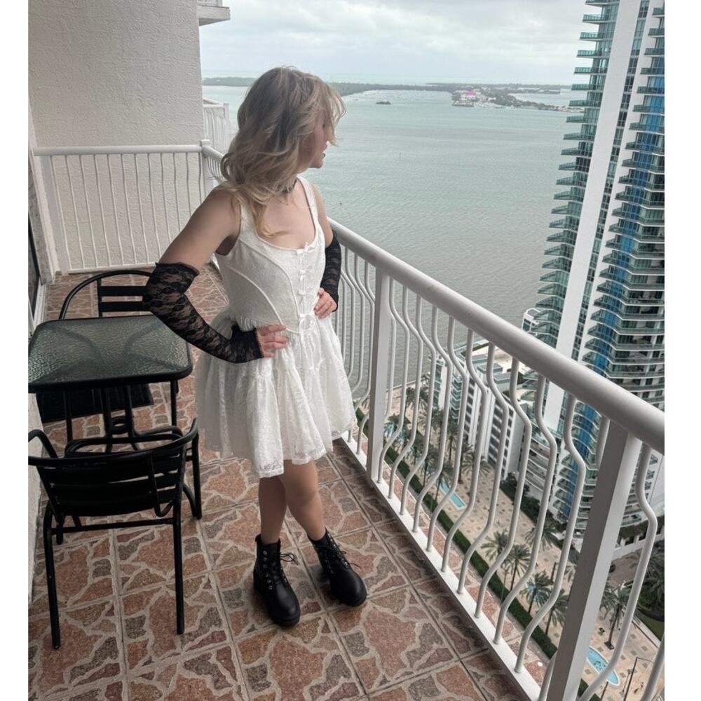 Lulus Truly Flawless White Lace Sleeveless Bow Bustier Mini Dress